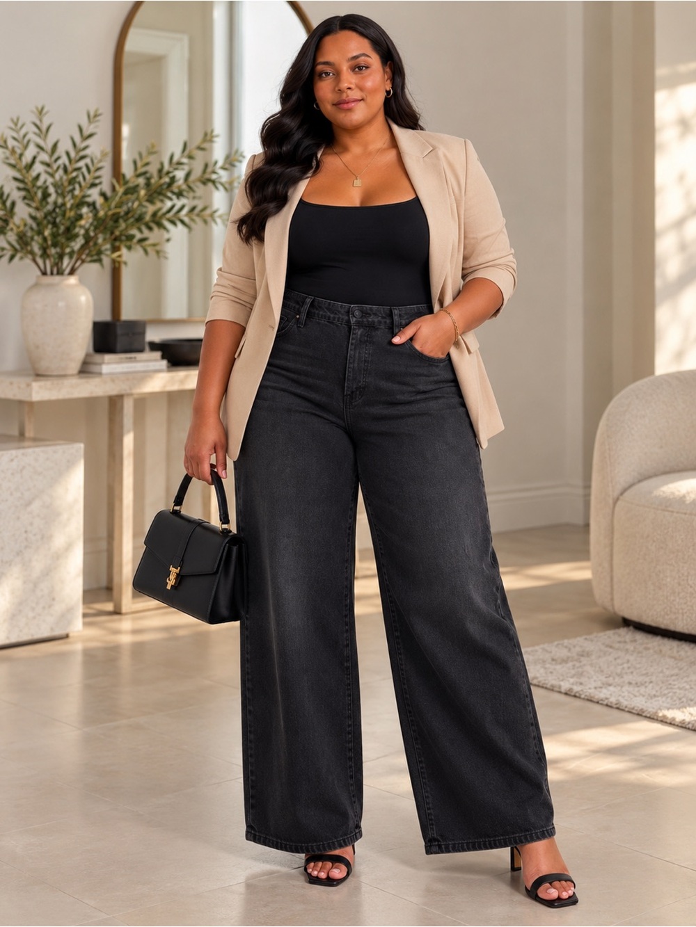 NEW GOOD AMERICAN Black Wide-Leg Pull-On Jeans – Size 5X